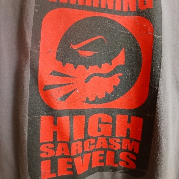 Boys FSD Gray With Red Warning High Sarcasm Levels Lettering Size Medium - Picture 2 of 8